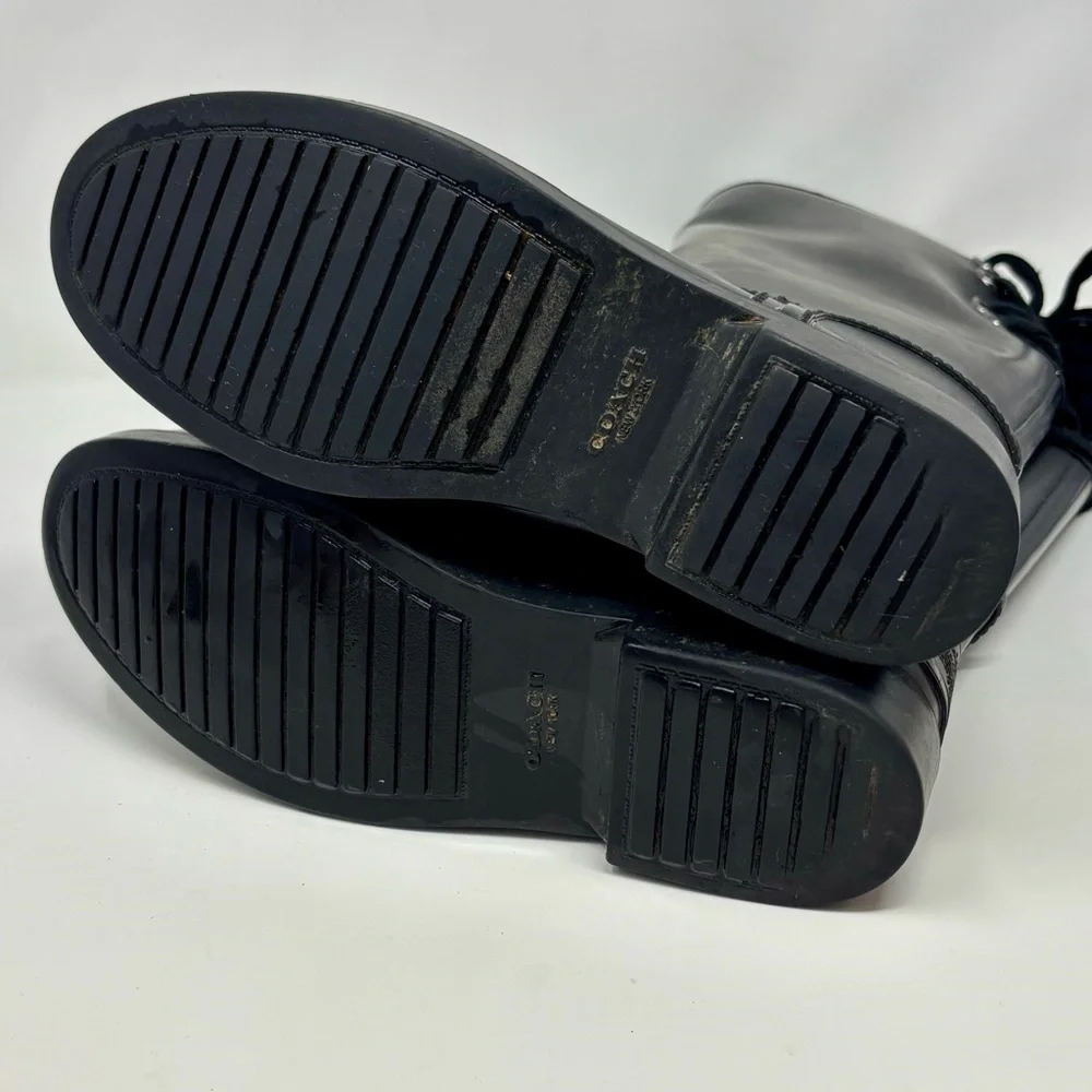 Coach Tristee Signature Matte Black Waterproof Lace Up Lined Rain Boots Classic